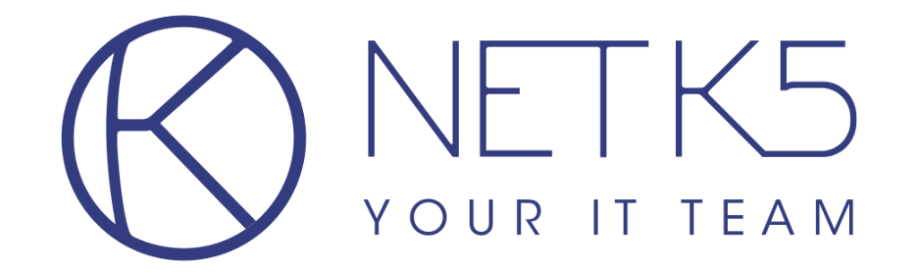 Logo for NETK5, featuring a stylized "K" inside a circle on the left and the text "NETK5 YOUR IT TEAM" in uppercase letters on the right.