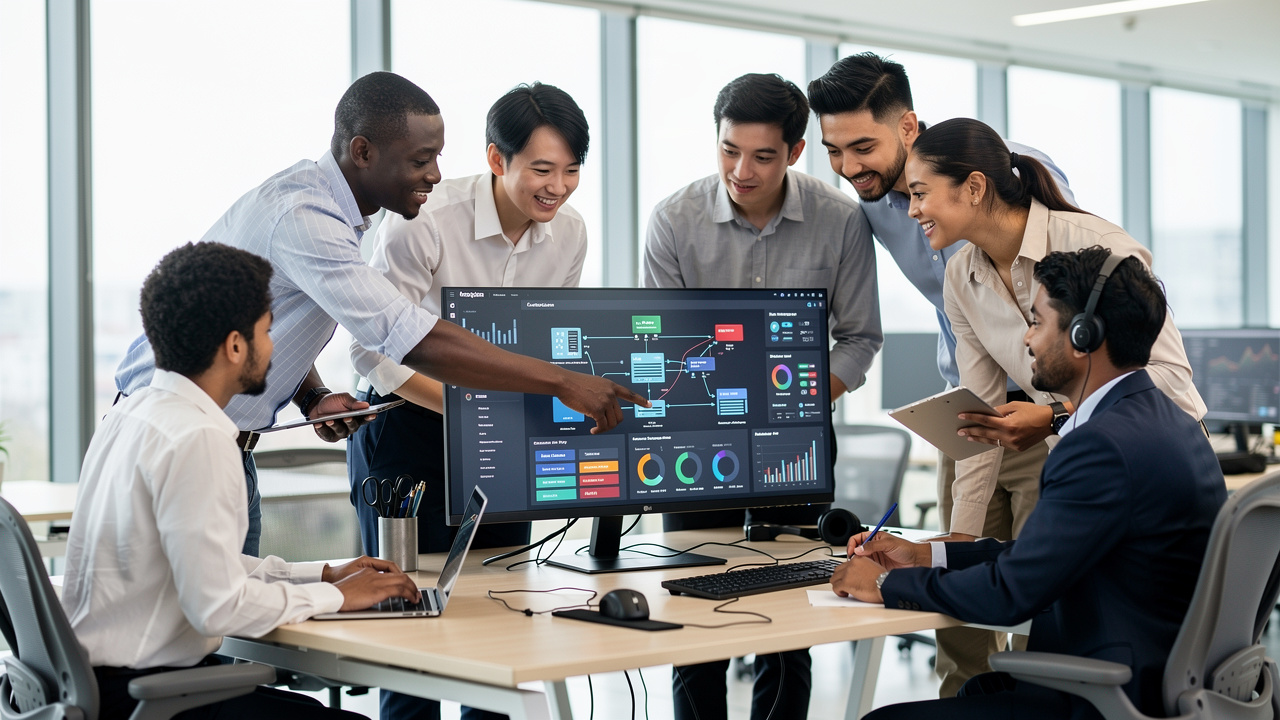 Multicultural IT team working on China infrastructure