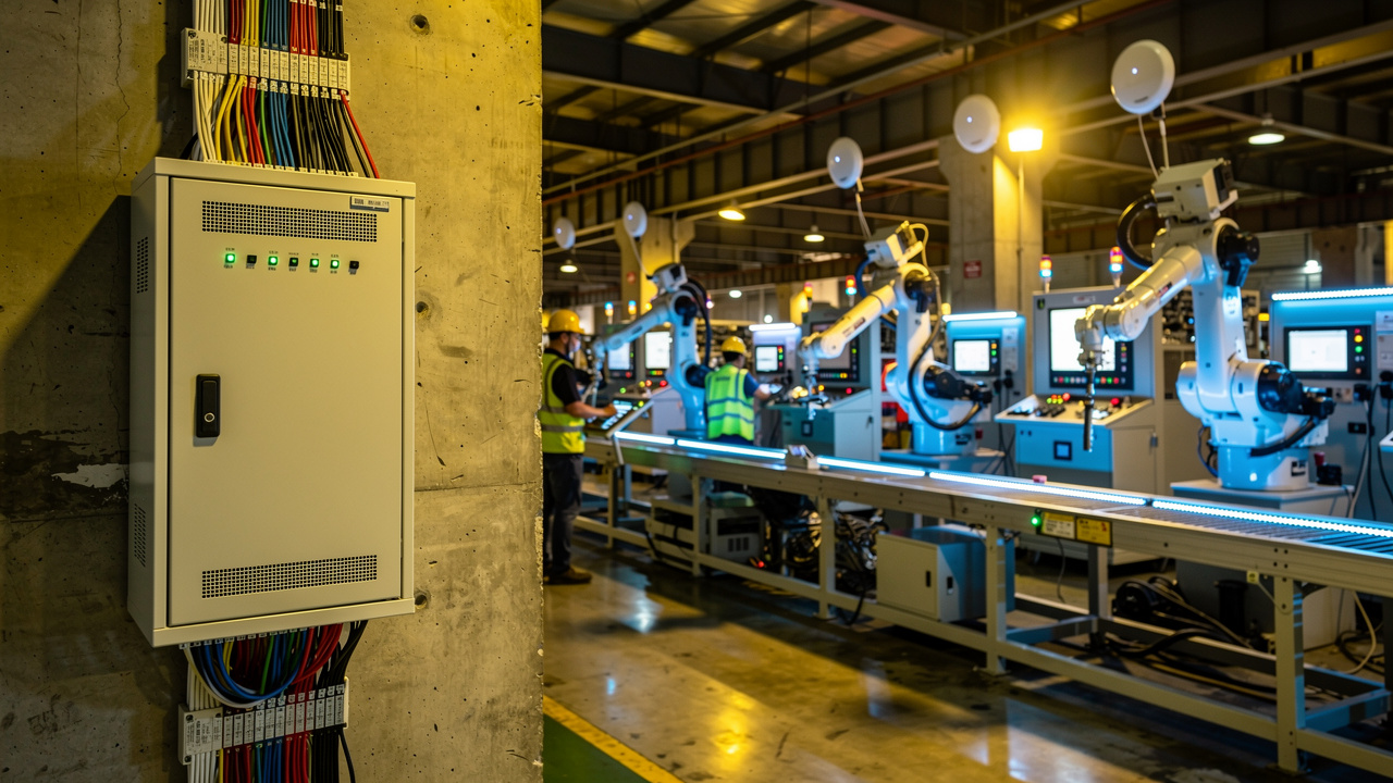 Manufacturing factory floor with IT network infrastructure in China
