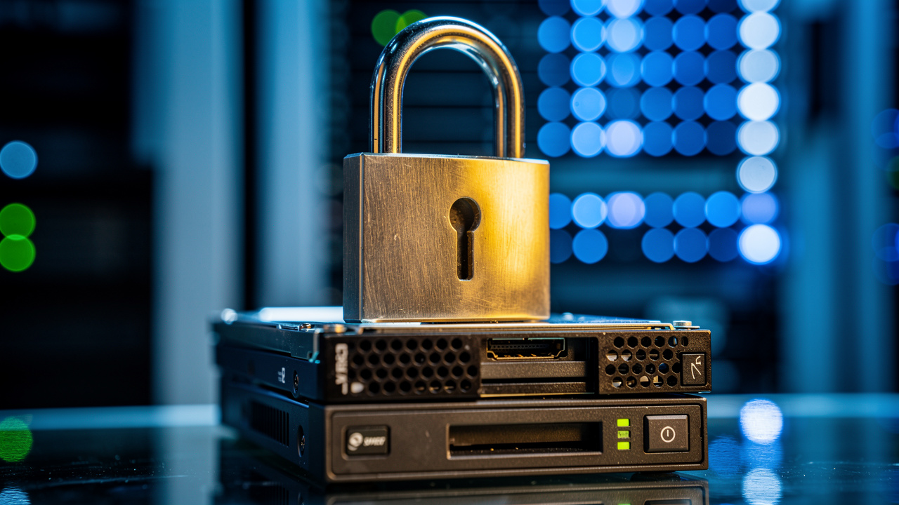 Steel padlock on hard drives representing data security and compliance in China