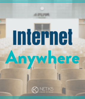 An empty lecture hall with the text 